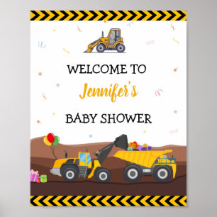 Lastbil Digger under Baby-födelsedag Välkomna Poster