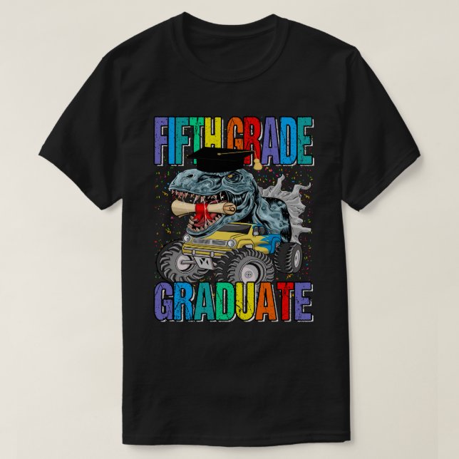 Lastbil Dinosaur T-rex vid femte Klass-Student-mån T Shirt (Design framsida)