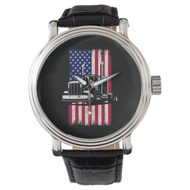 Lastbil Driver American Flagga Trucker Armbandsur (Framsida)