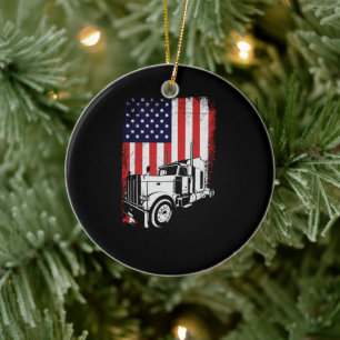 Lastbil Driver American Flagga Trucker Gift Julgransprydnad Keramik