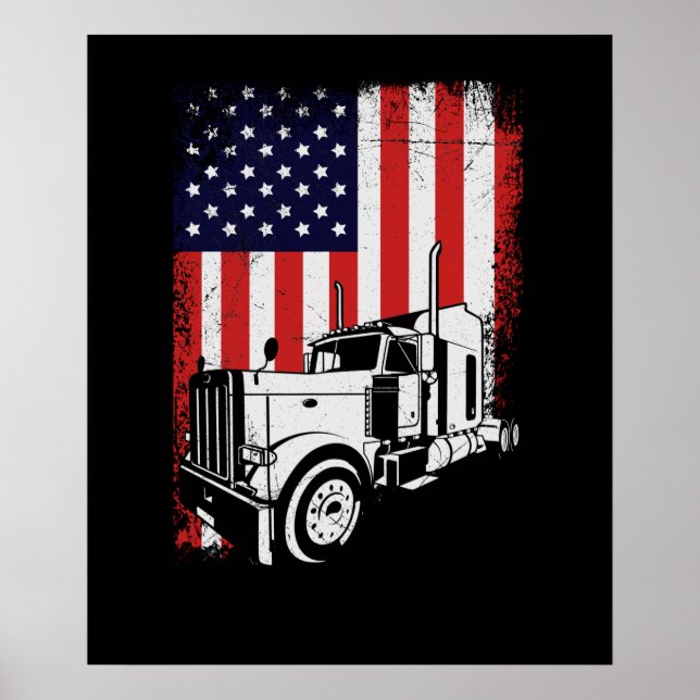 Lastbil Driver American Flagga Trucker Gift Poster (Framsidan)