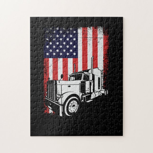 Lastbil Driver American Flagga Trucker Gift Pussel (Vertikal)