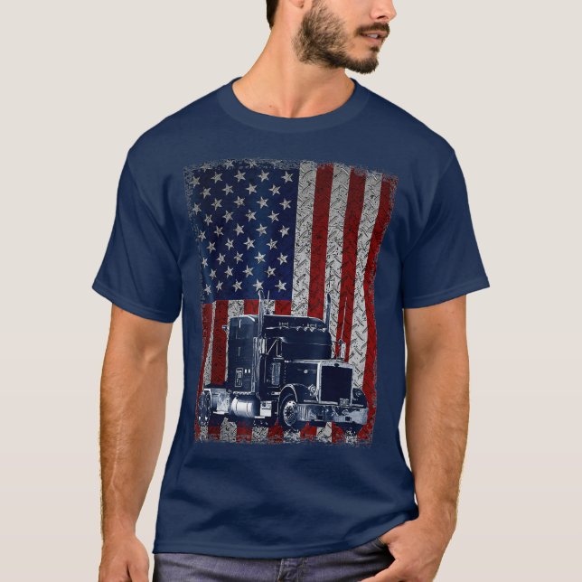 Lastbil Driver American Flagga Trucker Gift T Shirt (Framsida)