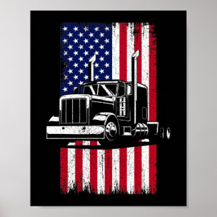 Lastbil Driver American Flagga Trucker Poster