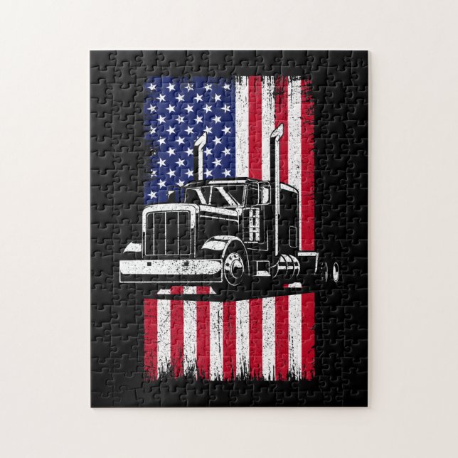 Lastbil Driver American Flagga Trucker Pussel (Vertikal)