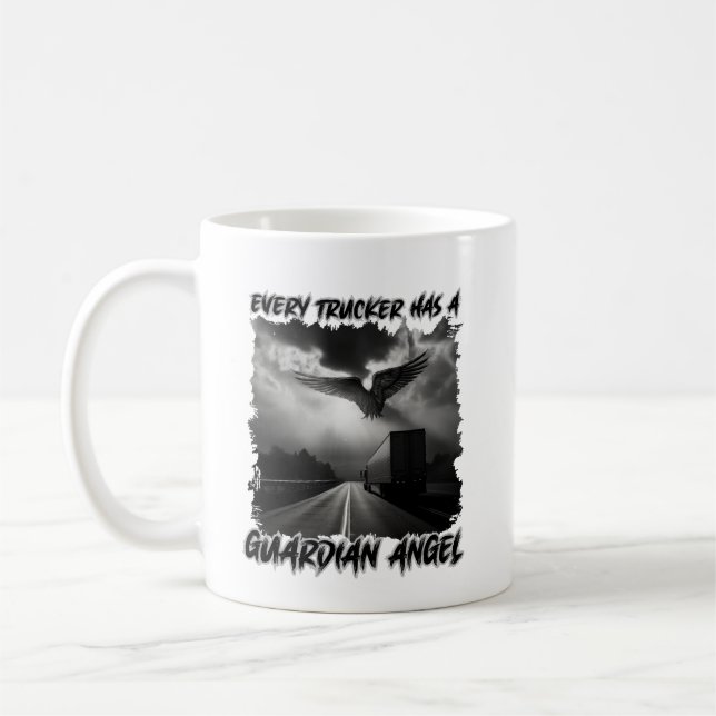 Lastbil Driver Guardian Angel Road Protection Fait Kaffemugg (Vänster)