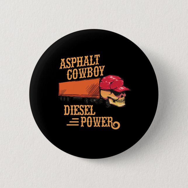 Lastbil Driver Trucker Skull Asphalt Cowboy Diesel Knapp (Framsida)