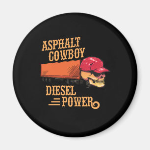 Lastbil Driver Trucker Skull Asphalt Cowboy Diesel Magnet
