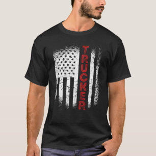 Lastbil Driver Trucker US American Flagga Patrioti T Shirt