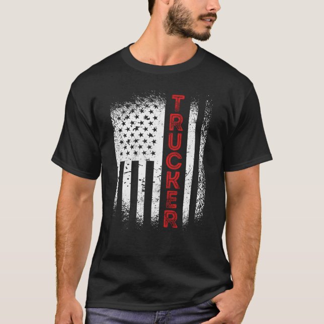 Lastbil Driver Trucker US American Flagga Patrioti T Shirt (Framsida)