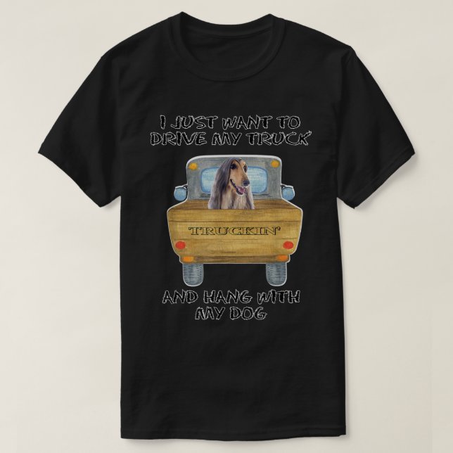 Lastbil Driving Hund Afghan Hound T Shirt (Design framsida)