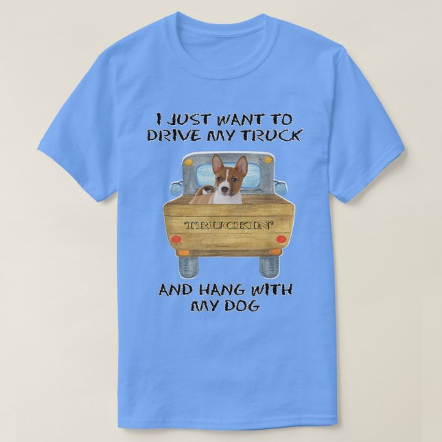 Lastbil Driving Hund Basenji T Shirt (Design framsida)