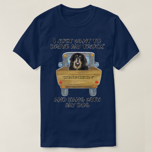 Lastbil Driving Hund Tibetan Mastiff T Shirt (Design framsida)