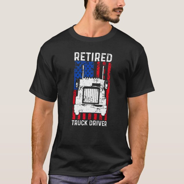 Lastbil-drivrutinen, USA Flagga Trucker Pension T Shirt (Framsida)