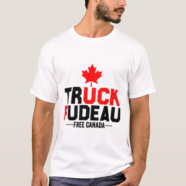 Lastbil Fudeau Anti Trudeau Free Canada Trucker He T Shirt (Framsida)
