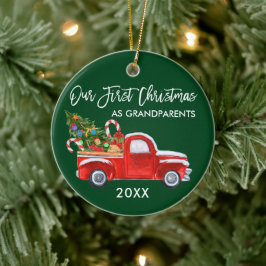 Lastbil Godis Första julen som mor- och farföräldr Julgransprydnad Keramik