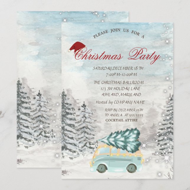 Lastbil Gräs Träd, helgjul Party Inbjudningar (Fram/baksida)