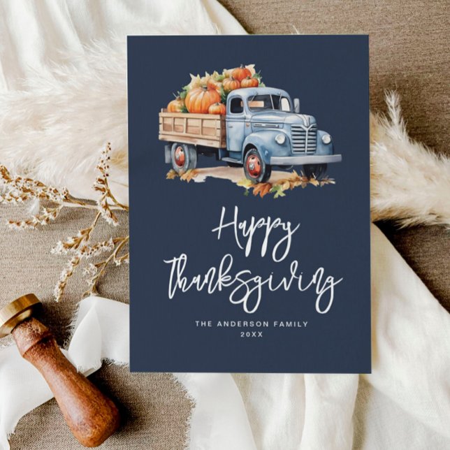 lastbil, havsblått happy thanksgiving julkort (Skapare uppladdad)