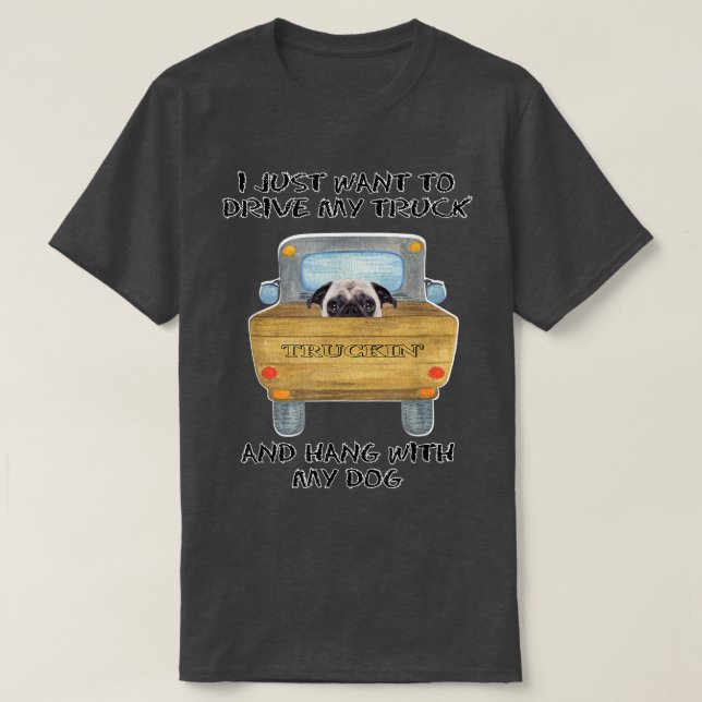 Lastbil Hund Pug T Shirt (Design framsida)