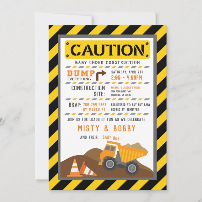 Lastbil-inbjudan om babydusch inbjudningar (Framsida)