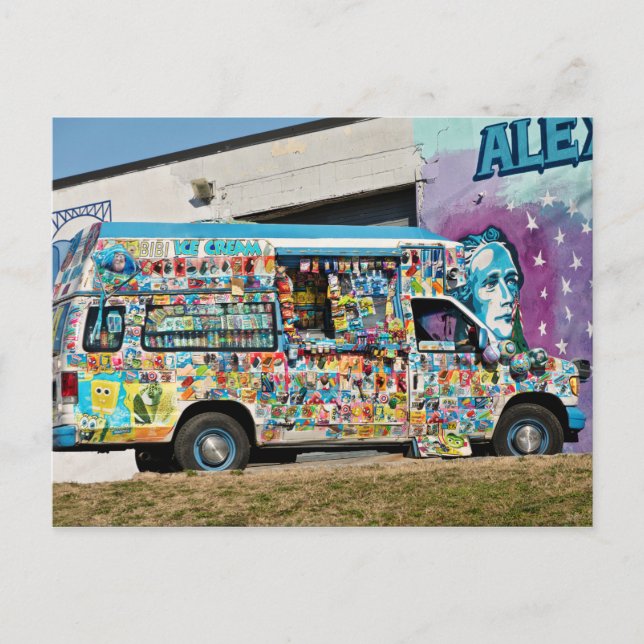 Lastbil - iskräm - huvudvärk hos iskräm vykort (Framsida)