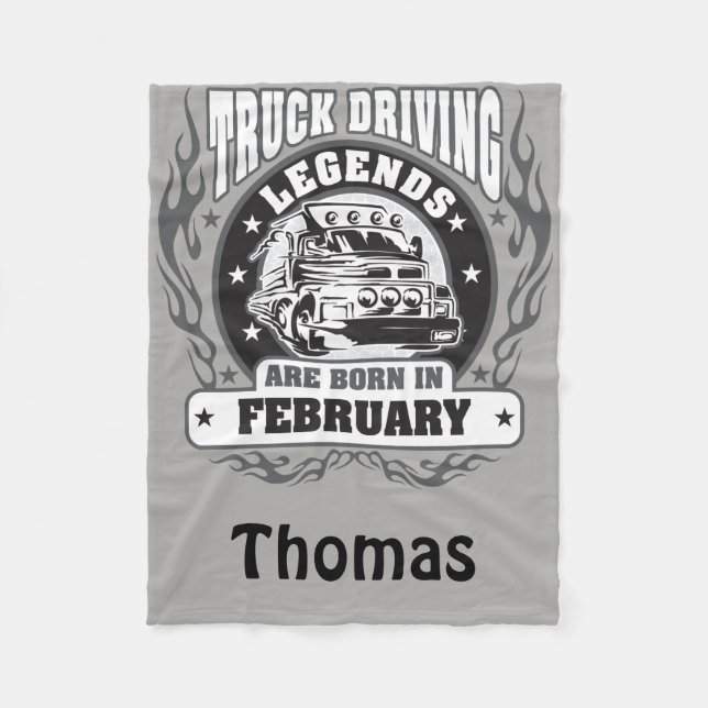 Lastbil-körkortsbeteckningar är födda i februari o fleecefilt (Framsidan)