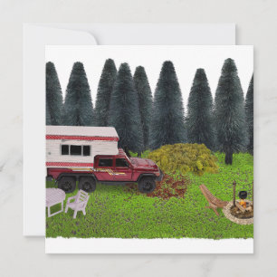 Lastbil med Camper i Skogen Camping Spot Inbjudningar