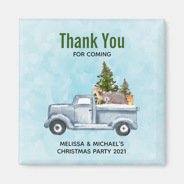 Lastbil med Gräs Träd & Forest Animals jul Magnet (Framsidan)