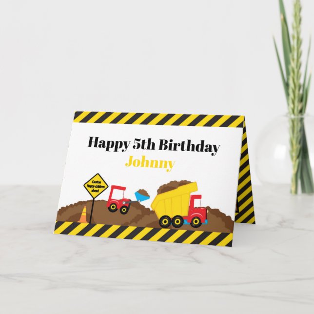 Lastbil och Digger Birthday Kort (Framsida)