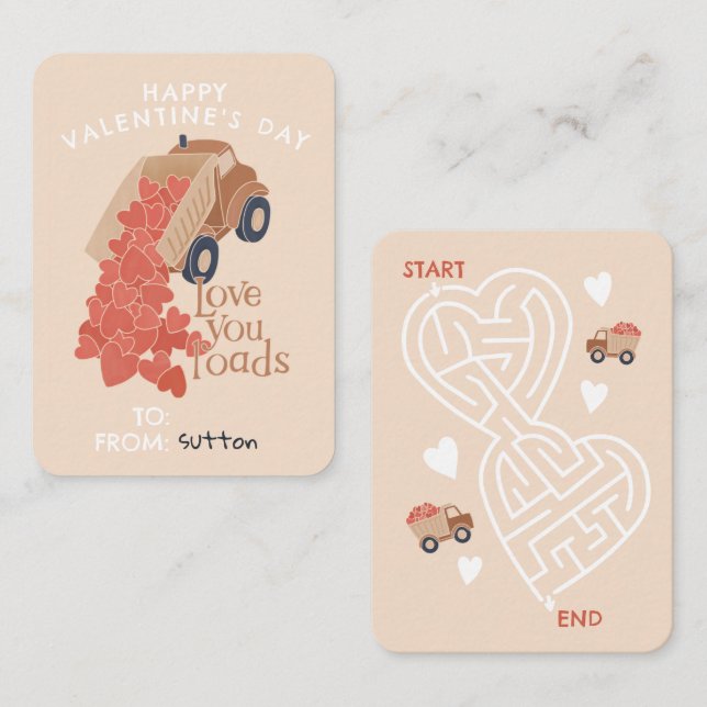 Lastbil och massor av hjärtan, klassrum Valentine Anteckningskort (Fram/baksida)