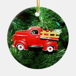 Lastbil Ornament, liten röd jul-Plocka Julgransprydnad Keramik
