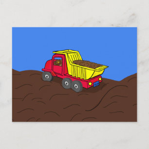 Lastbil Red and Gult Tecknad Art Vykort