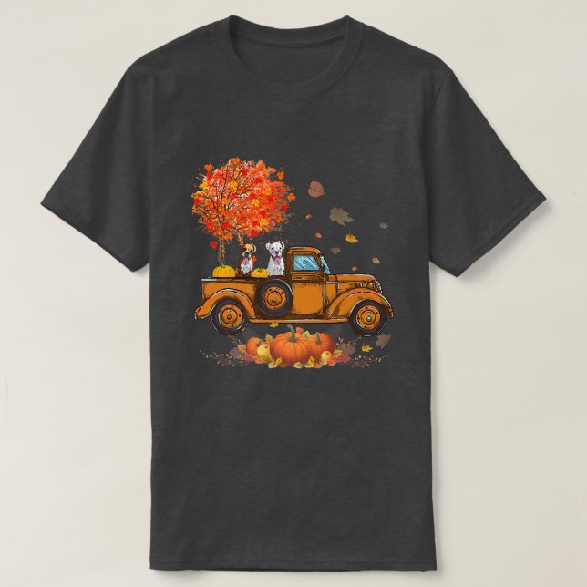 Lastbil Riding Boer Hund Pumkins Autumn Löv Fall Y T Shirt (Design framsida)