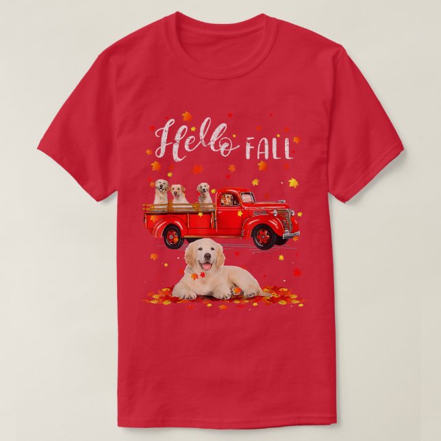 Lastbil Riding Golden Retriever Hundar Autumn Cute T Shirt (Design framsida)