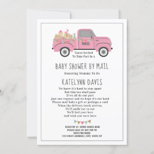 Lastbil Social Avstånd Rosa Baby Shower med post Inbjudningar