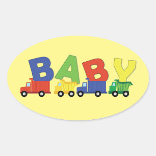 Lastbilar Baby Shower Ovalt Klistermärke
