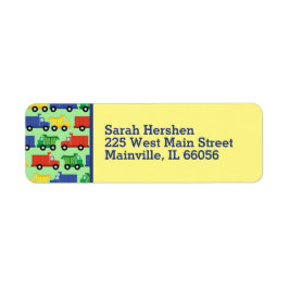 Lastbilar Baby Shower Returadress Etikett