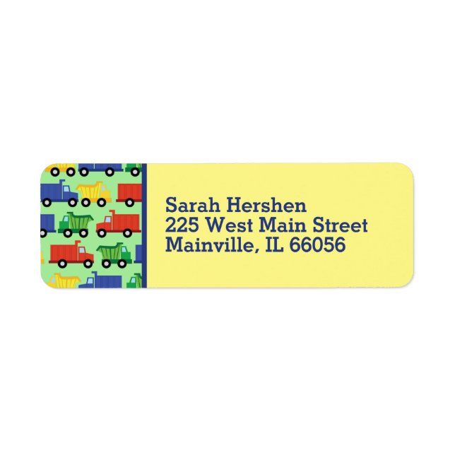 Lastbilar Baby Shower Returadress Etikett (Framsidan)