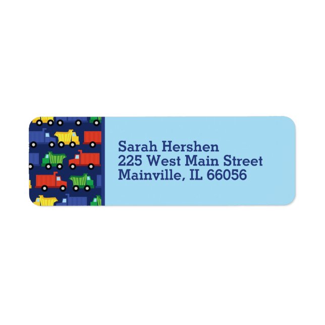 Lastbilar Baby Shower Returadress Etikett (Framsidan)