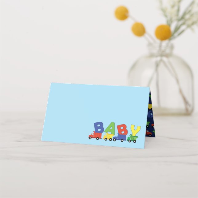 Lastbilar Boy Baby Shower Construction Cute Placeringskort (Framsida)