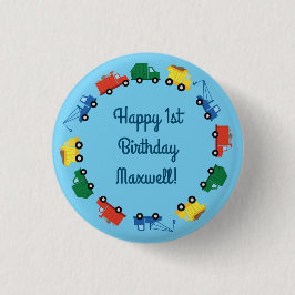 Lastbilar Cars Cute 1:a födelsedag Party Tema Knapp
