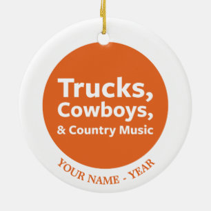 Lastbilar, Cowboys och countrymusik Julgransprydnad Keramik