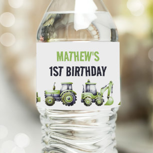 Lastbilar & Diggers Construction Birthday Vattenflaskor Etikett