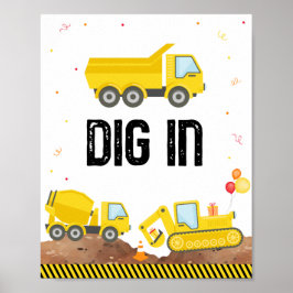 Lastbilar Gräver i Födelsedagsfest-tecken Poster