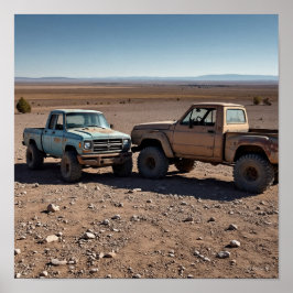 Lastbilar i tidig Vintage som står emot Poster