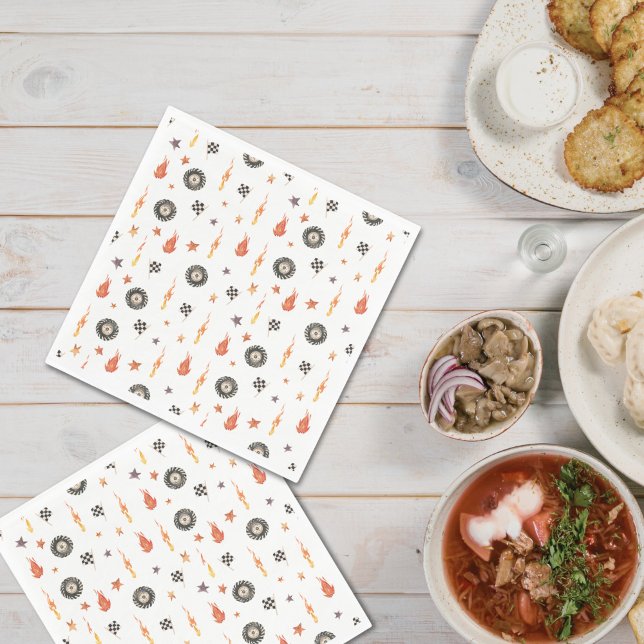 Lastbilar Tävla Checkers Modern vattenfärgsvit Pappersservett (Skapare uppladdad)