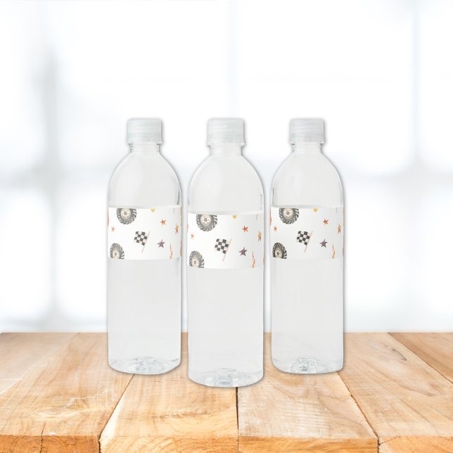 Lastbilar Tävla Checkers Modern vattenfärgsvit Vattenflaska Etikett (Skapare uppladdad)