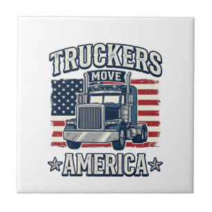 Lastbilsförare flyttar amerikansk vintage-lastbils kakelplatta