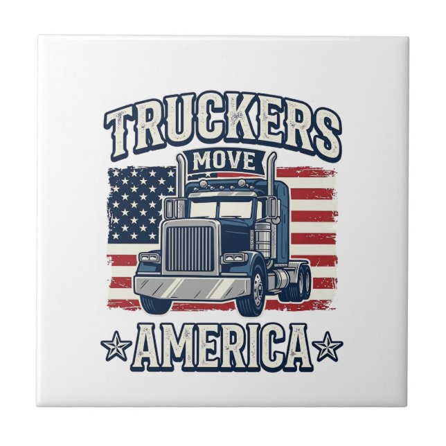 Lastbilsförare flyttar amerikansk vintage-lastbils kakelplatta (Framsidan)