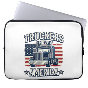 Lastbilsförare flyttar amerikansk vintage-lastbils laptop fodral